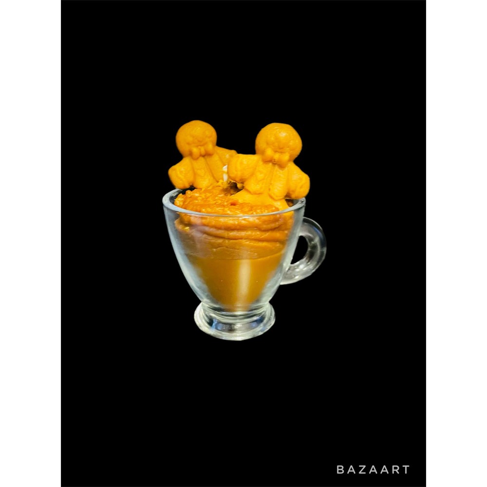 Christmas Holiday Gingerbread Men Tea Cup Handmade Candle